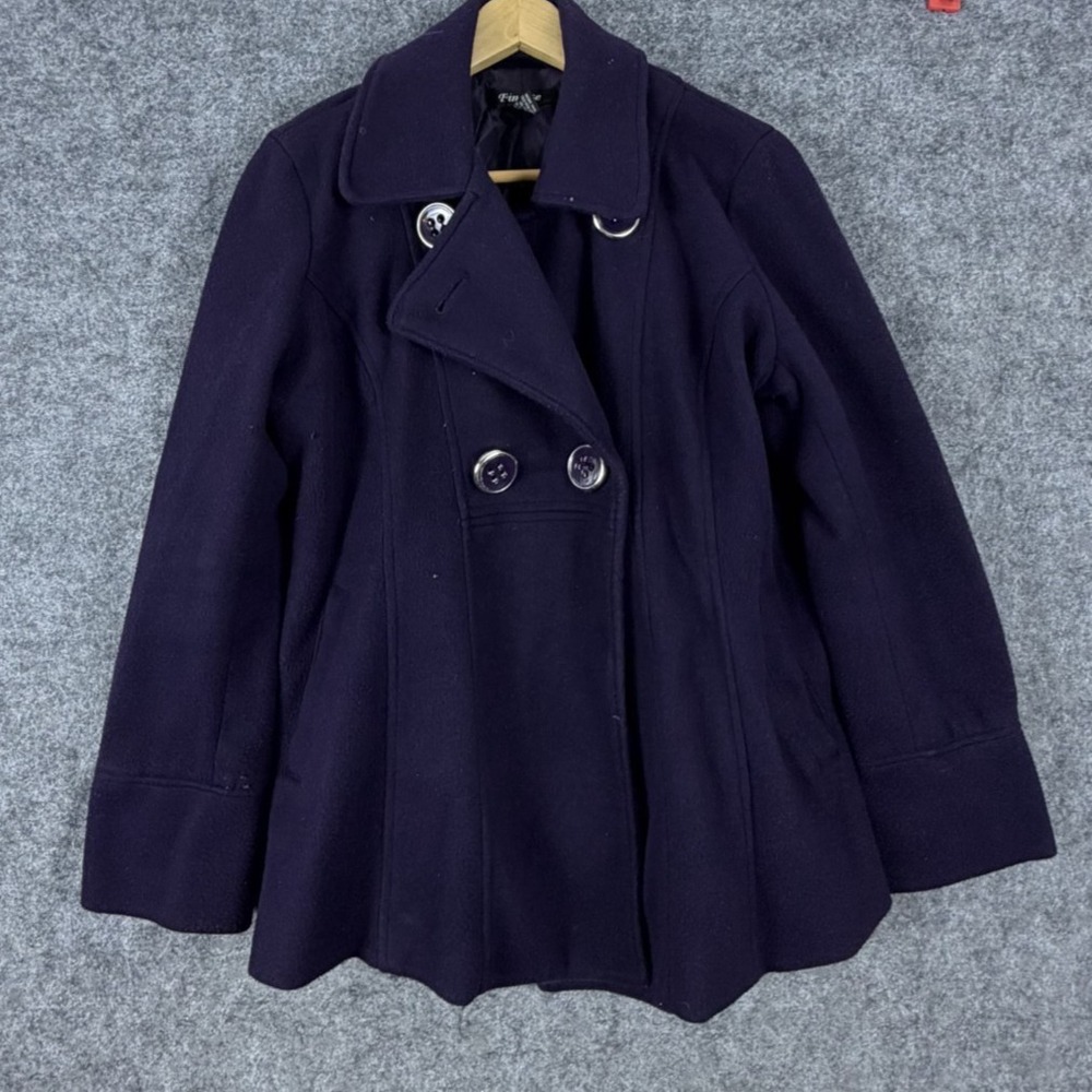 Finesse Peacoat Women 1XL Dark Purple Double Breasted Peak Lapel Formal Business